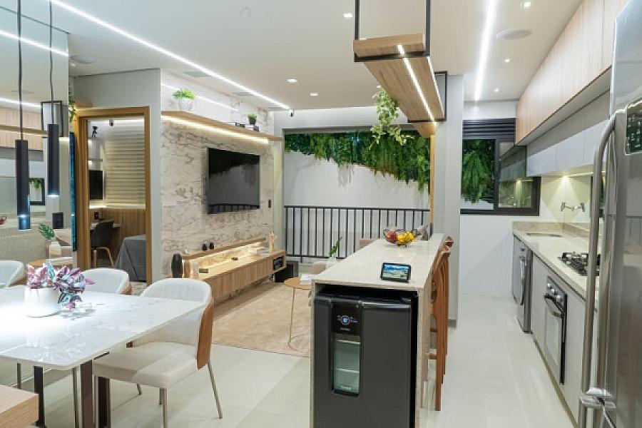 Living do Urban Garden Residence no setor-bueno, goiania