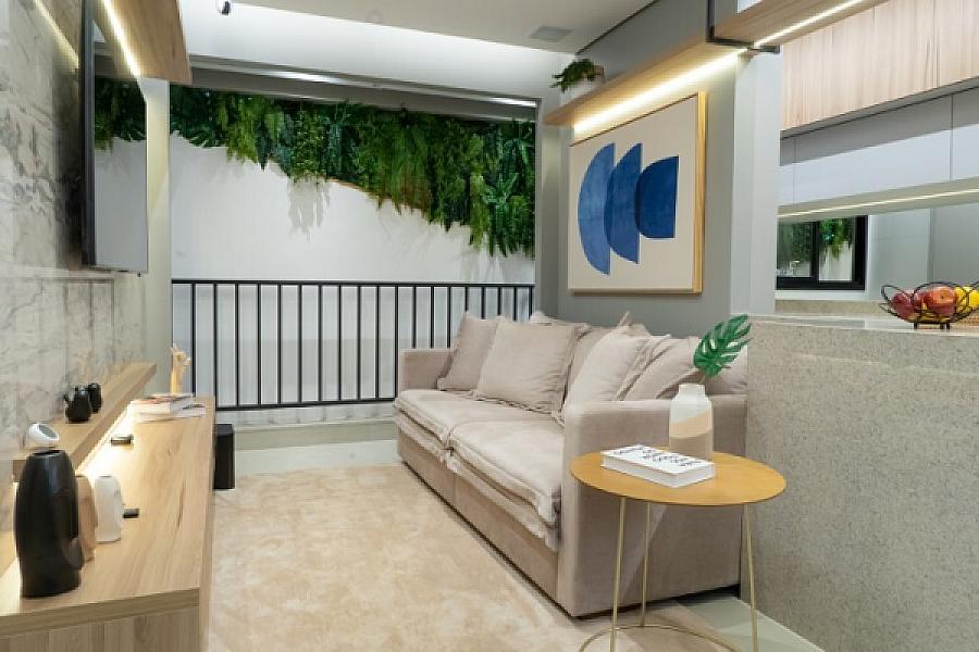 Living do Urban Garden Residence no setor-bueno, goiania