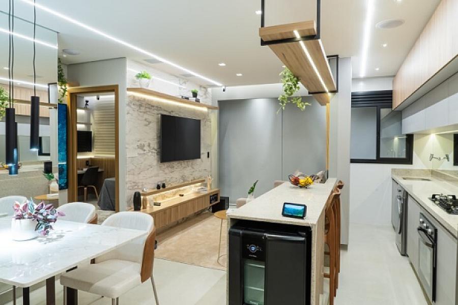 Living do Urban Garden Residence no setor-bueno, goiania