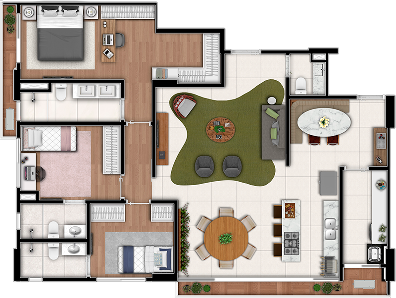 Planta 01 - 3 dorm 130 24m²