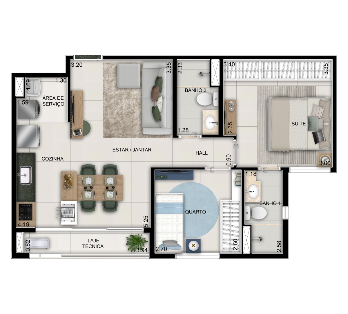 Planta 01 - 59m² 2 dorm