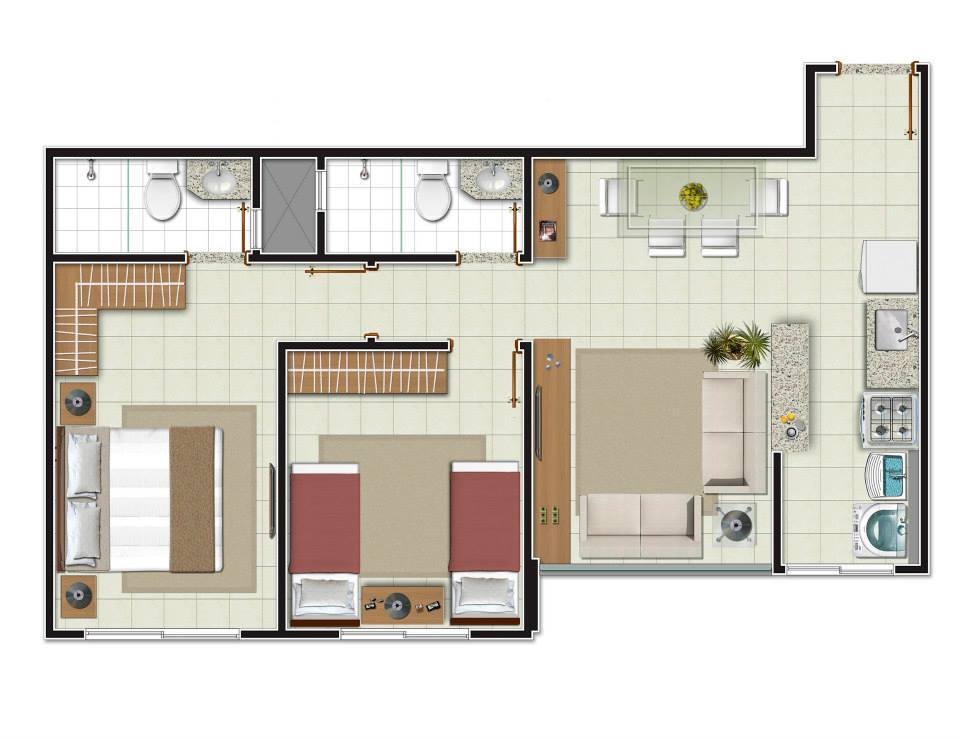 Planta 01 - 2 dorm 56 10m²