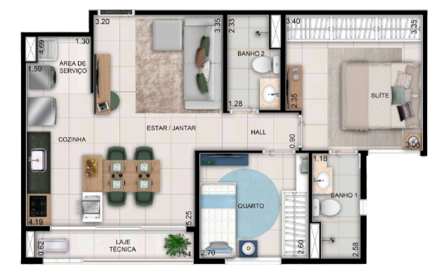 Planta 01 - 2 dorm 59m²
