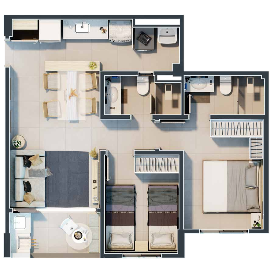 Planta 01 - 2 dorm 55m²