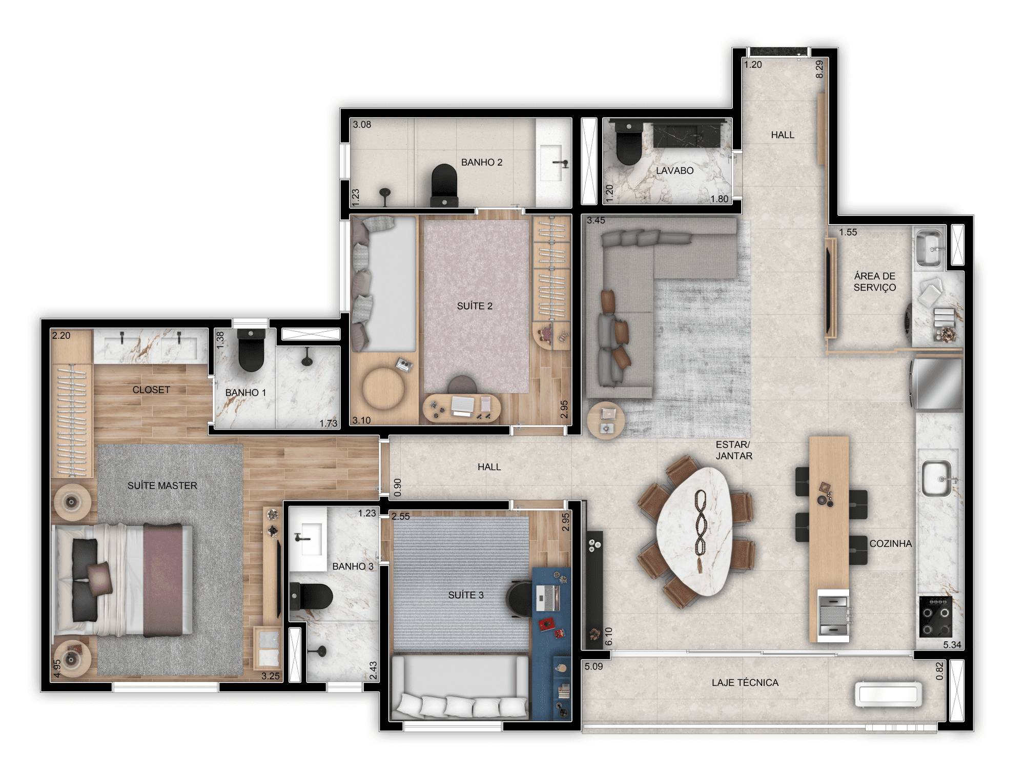 Planta 05 - 3 dorm 100m²