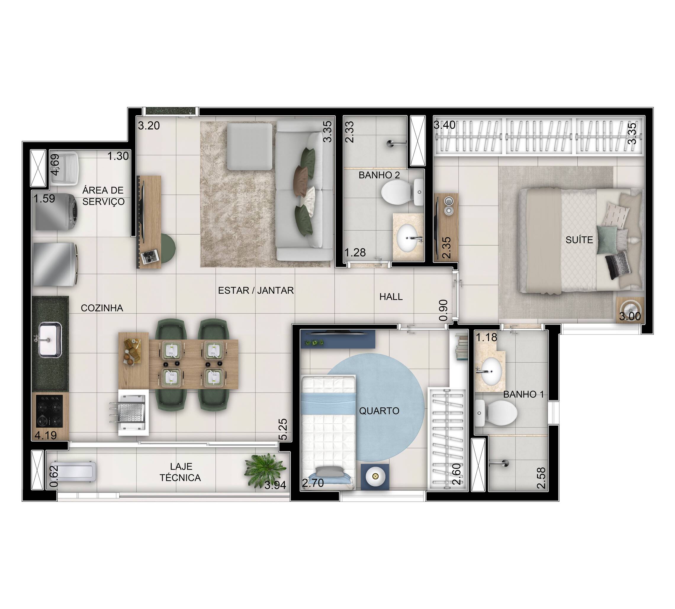Planta 01 - 2 dorm 60m²