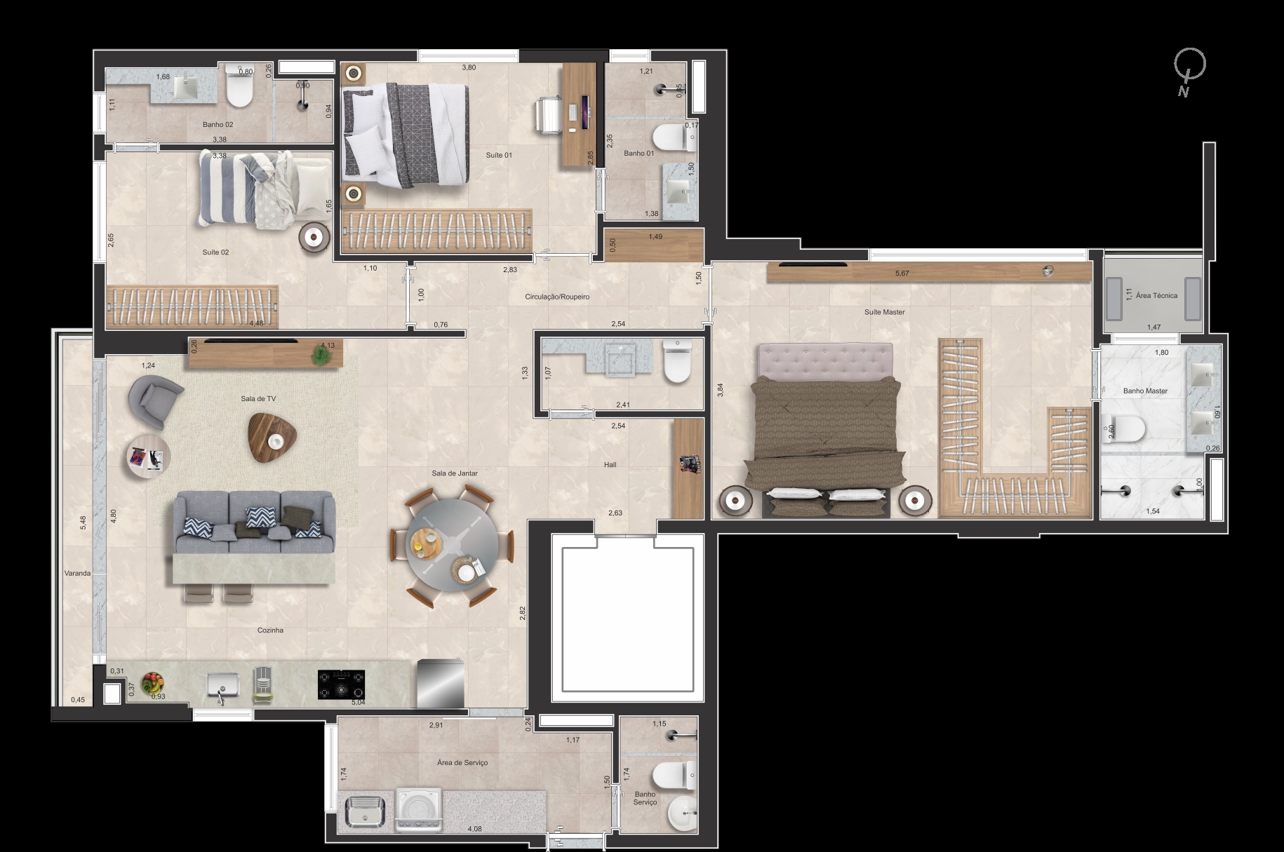 Planta 05 - 3 dorm 134m²