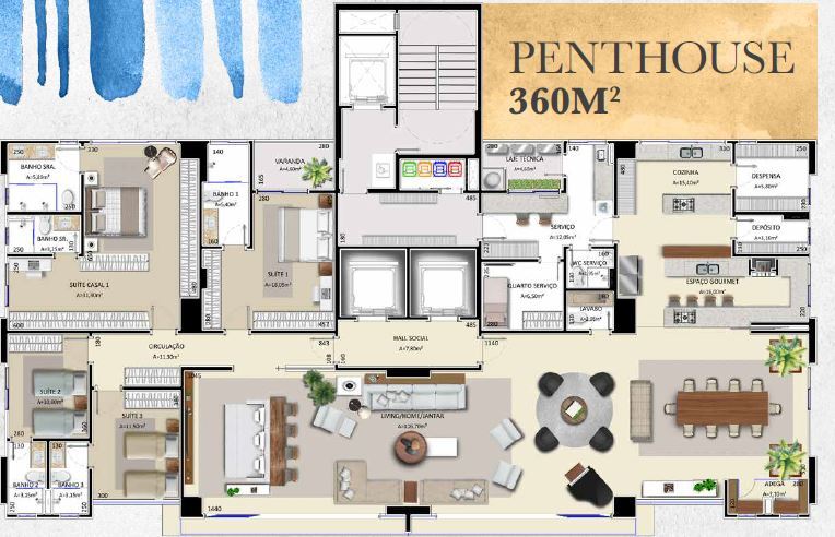 Planta - 4 dorm 360m² - penthouse