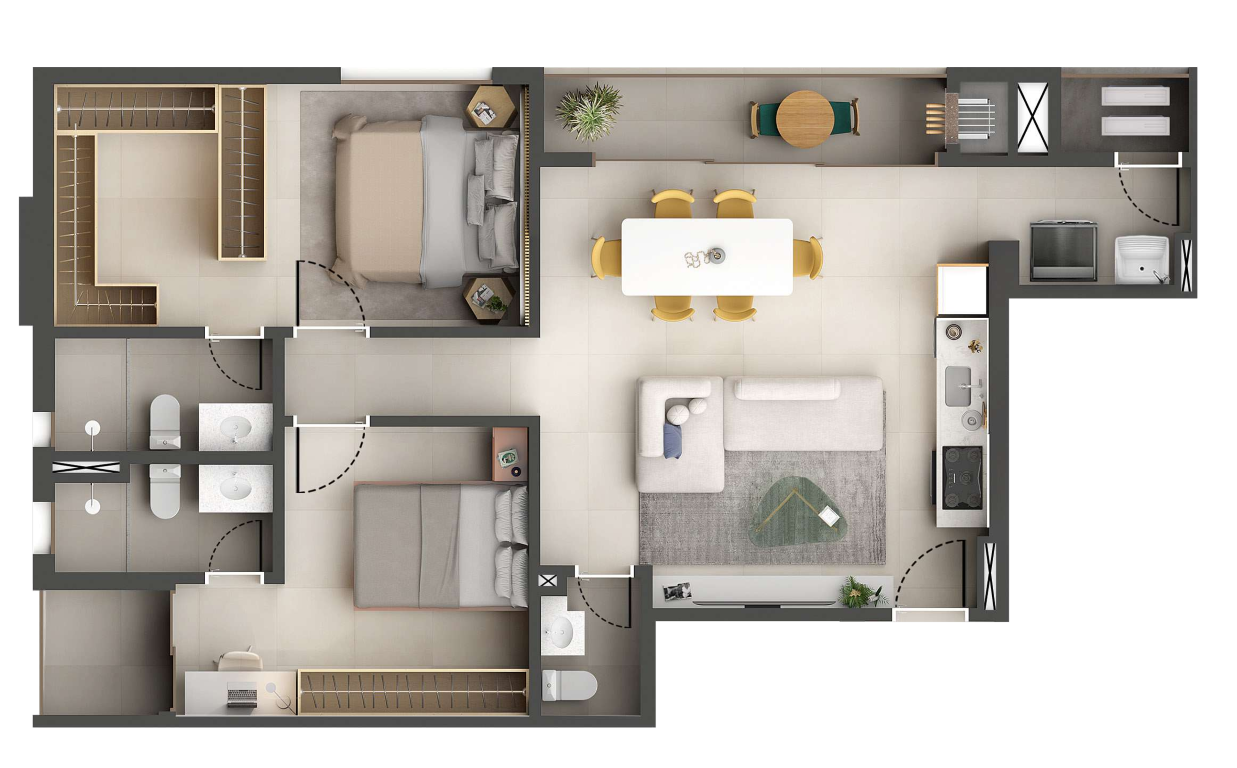 Planta 02 - 2 dorm 86m²