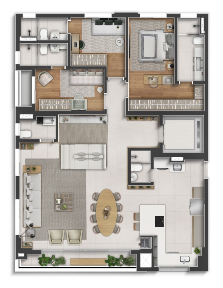 Planta 03 - 3 dorm 155m²