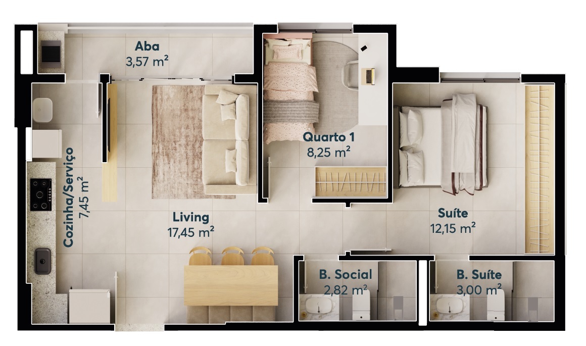 Planta 01 - 2 dorm 65m²