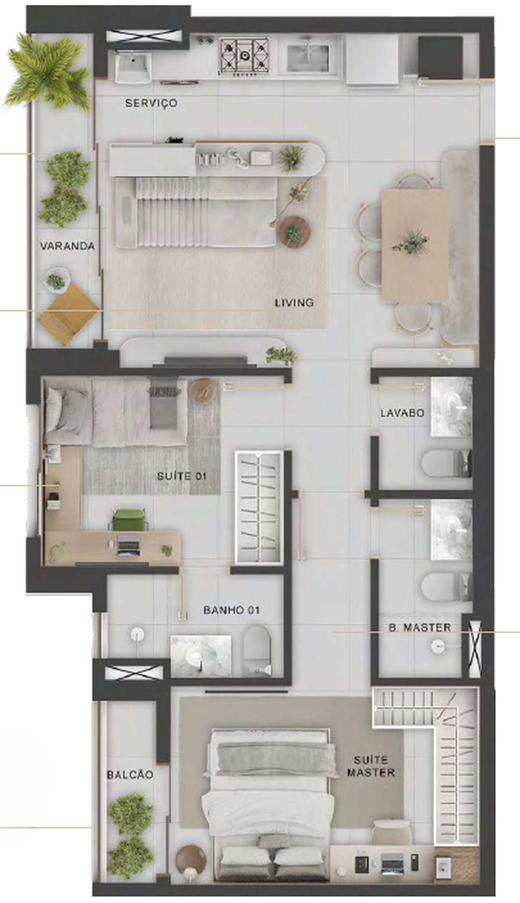Planta 01 - 2 dorm 68m²