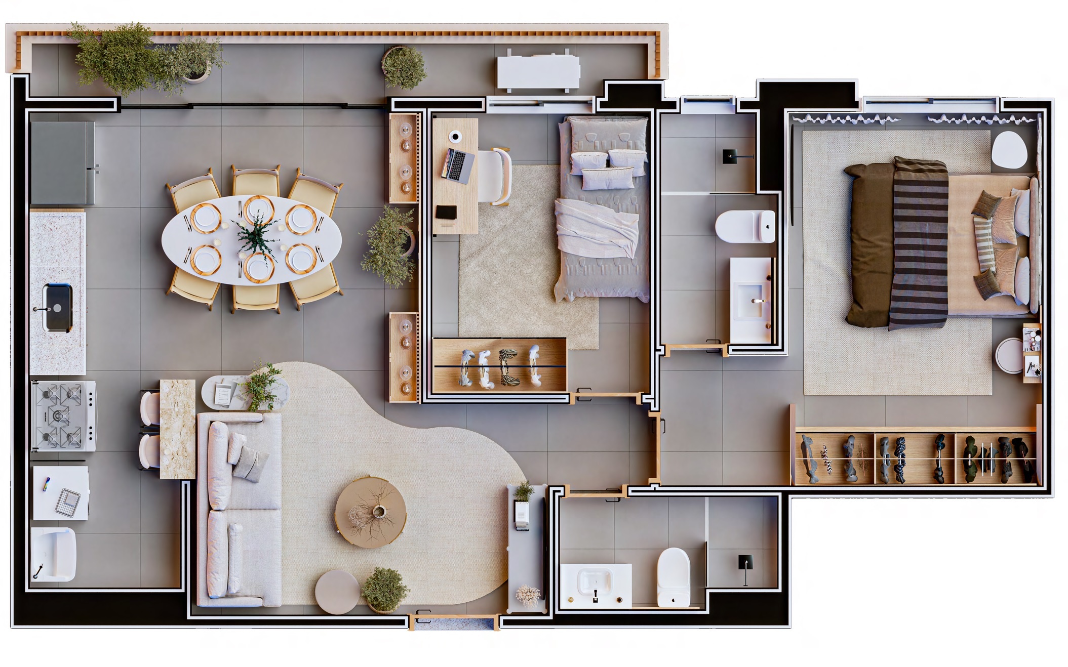 Planta 01 - 2 dorm 69m²