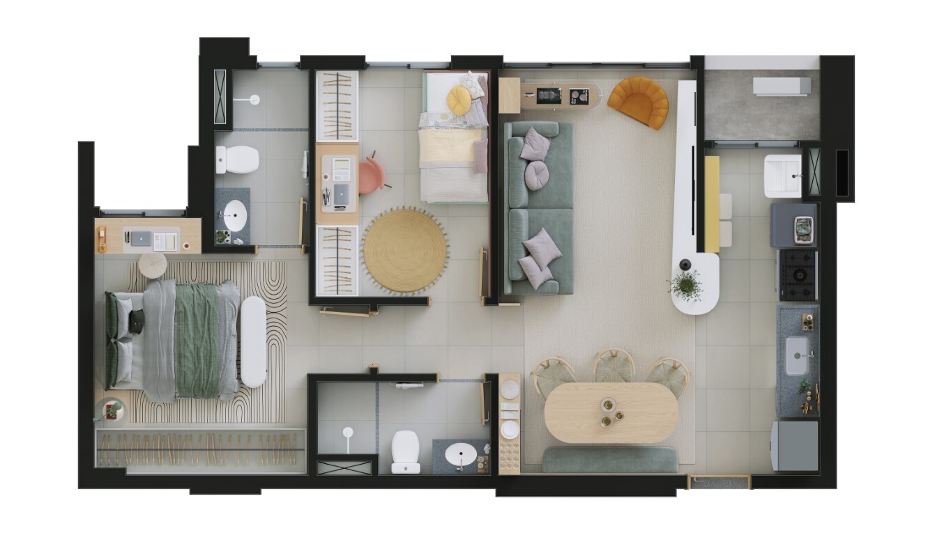 Planta 01 - 2 dorm 58m²
