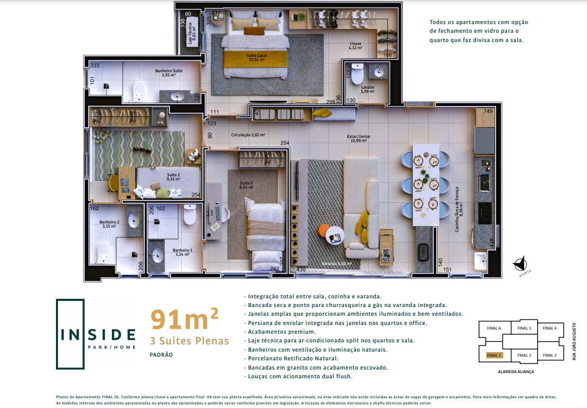 Planta 05 - 3 dorm 91m²