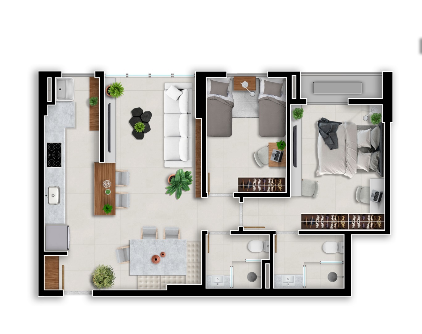 Planta 01 - 2 dorm 62m²