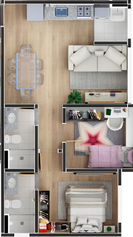 Planta 01 - 2 dorm 51m²