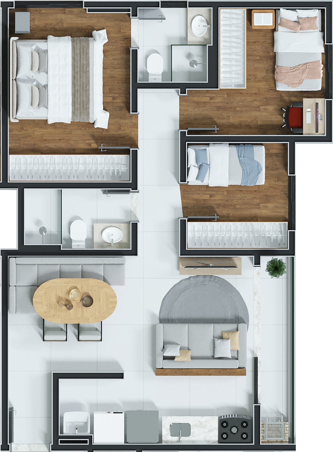 Planta 03 - 3 dorm 63m²