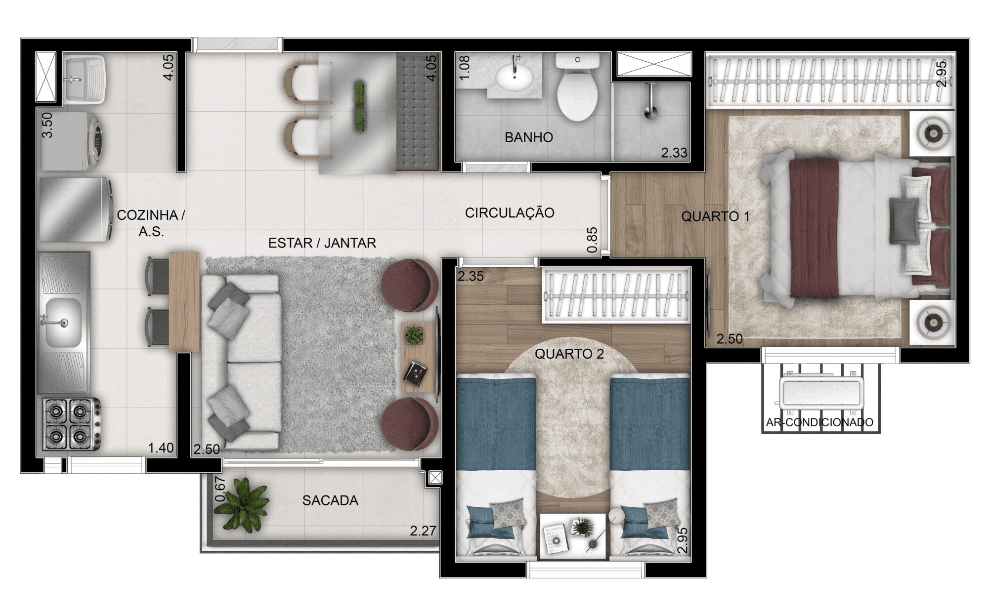 Planta 01 - 2 dorm 42m²