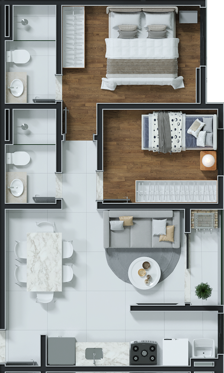 Planta 01 - 2 dorm 53m²