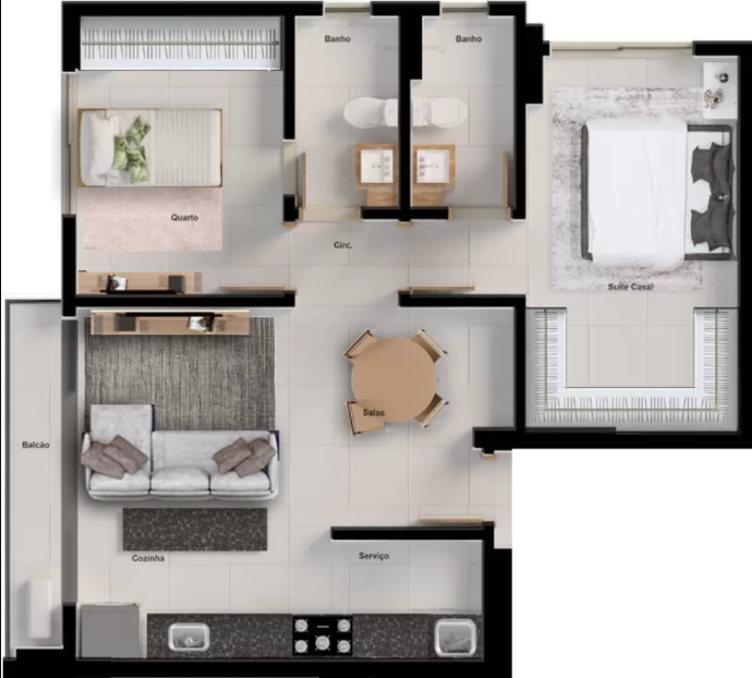 Planta 01 - 2 dorm 65m²
