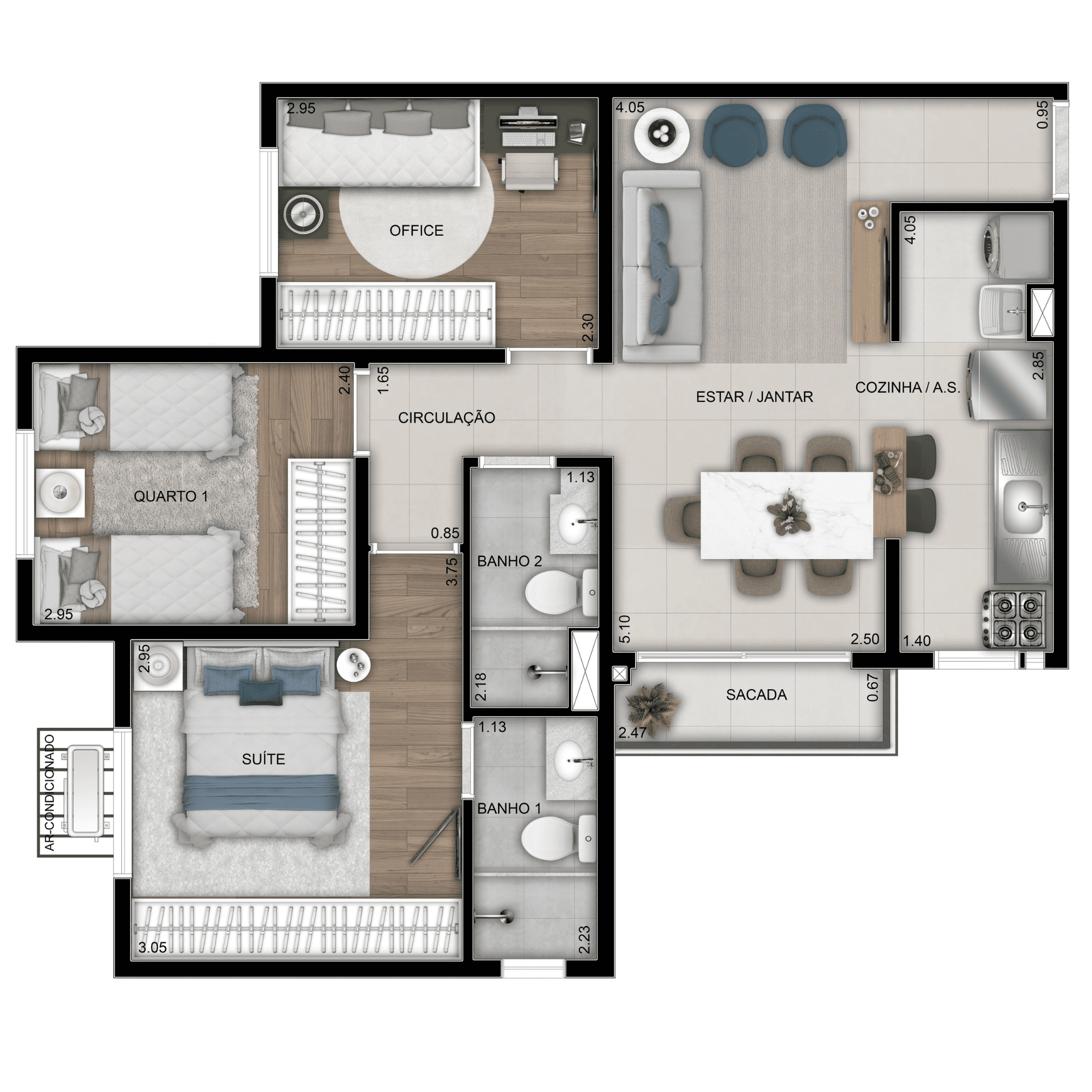 Planta 03 - 3 dorm 61m²