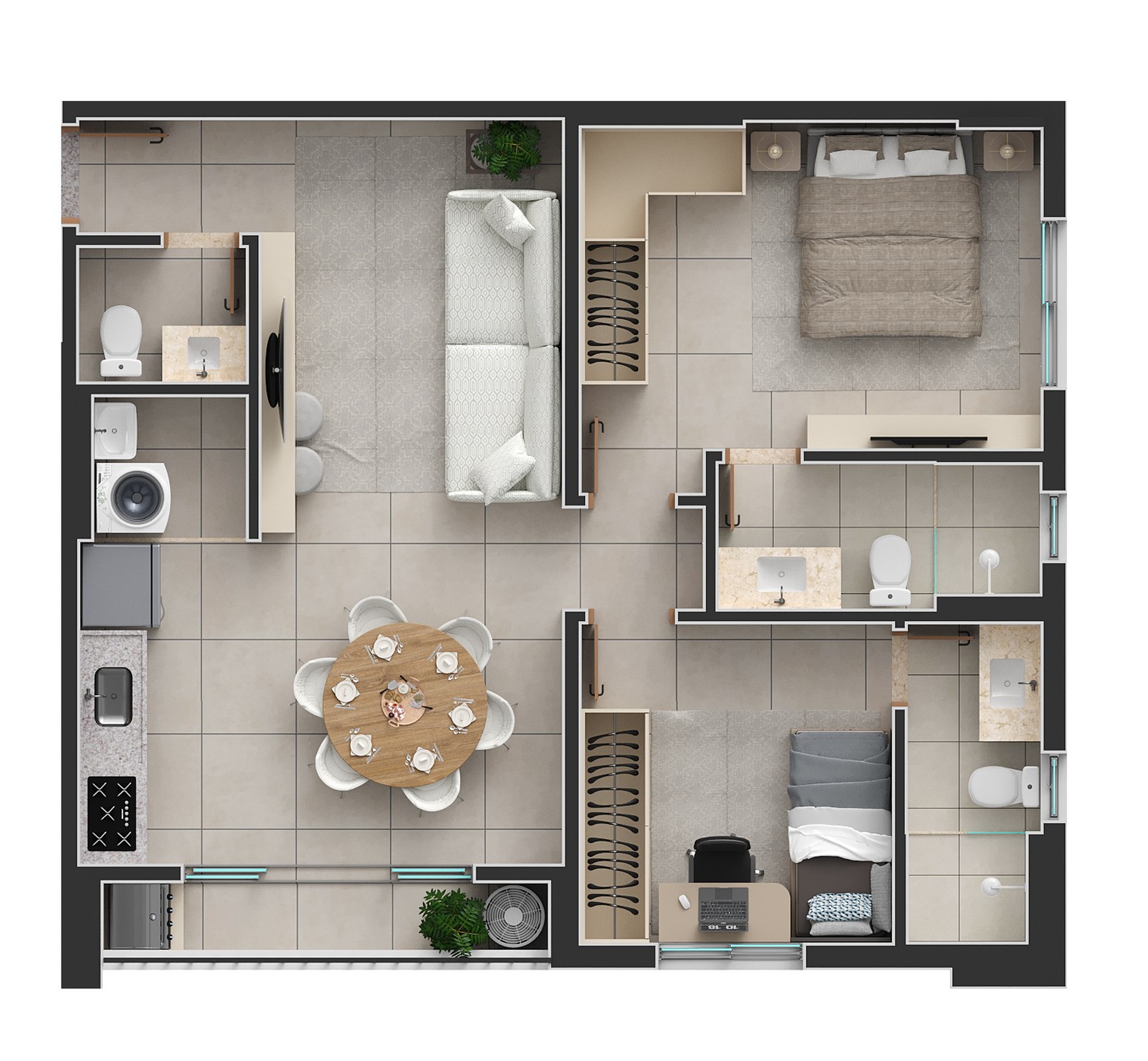 Planta 05 - 2 dorm 70m²