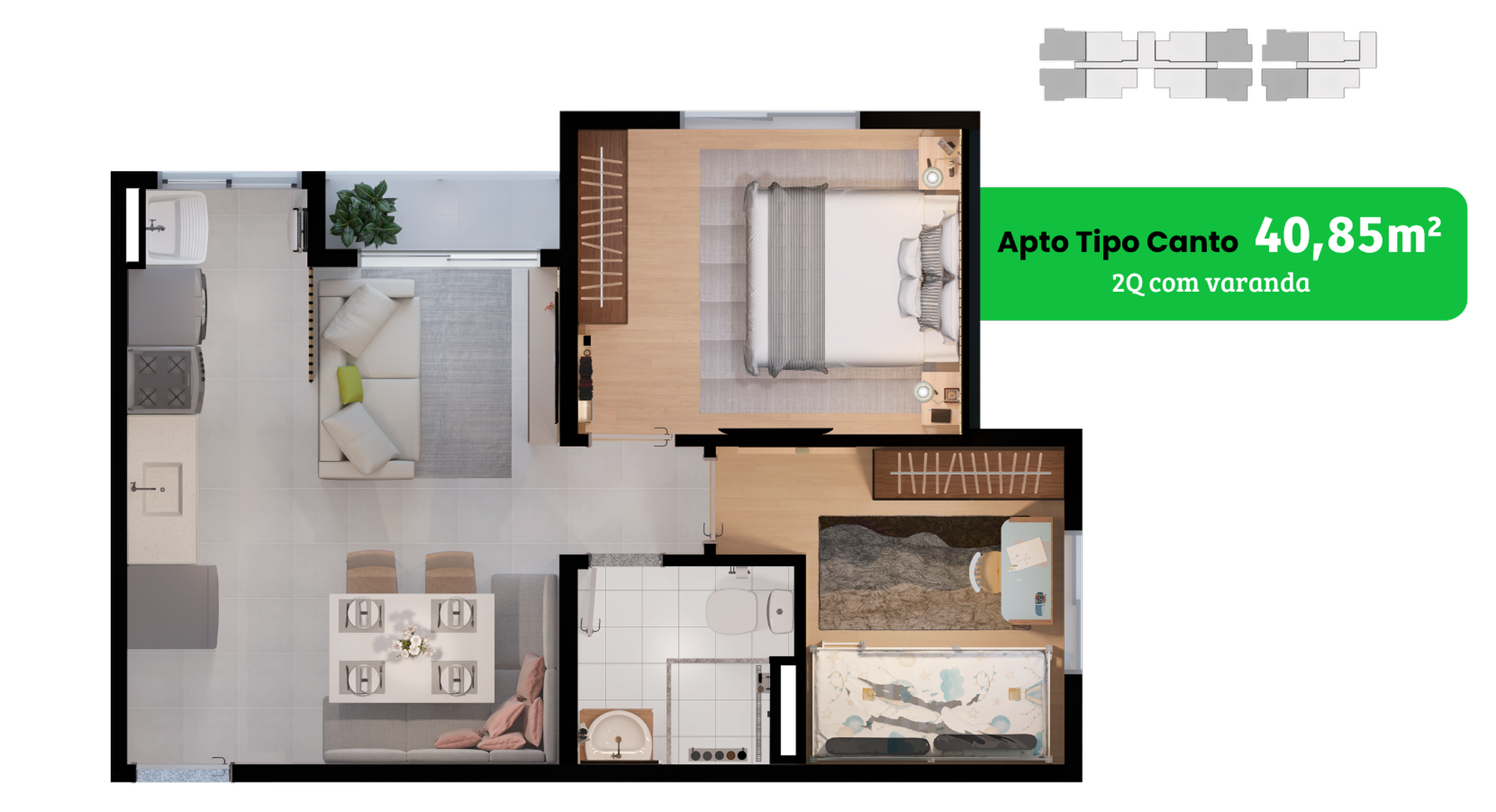 Planta 01 - 2 dorm 40,85m²