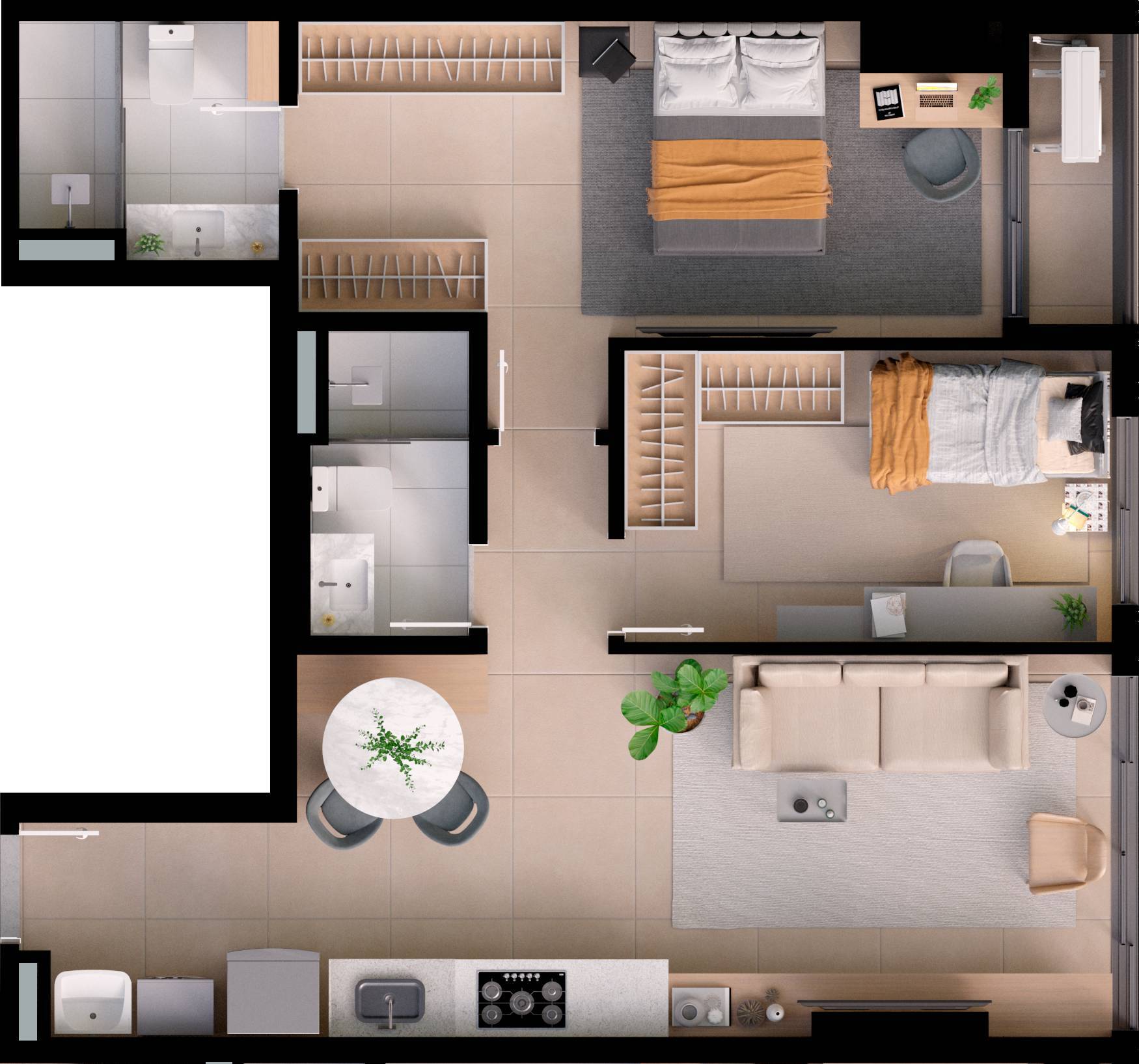 Planta 01 - 2 dorm 65m²