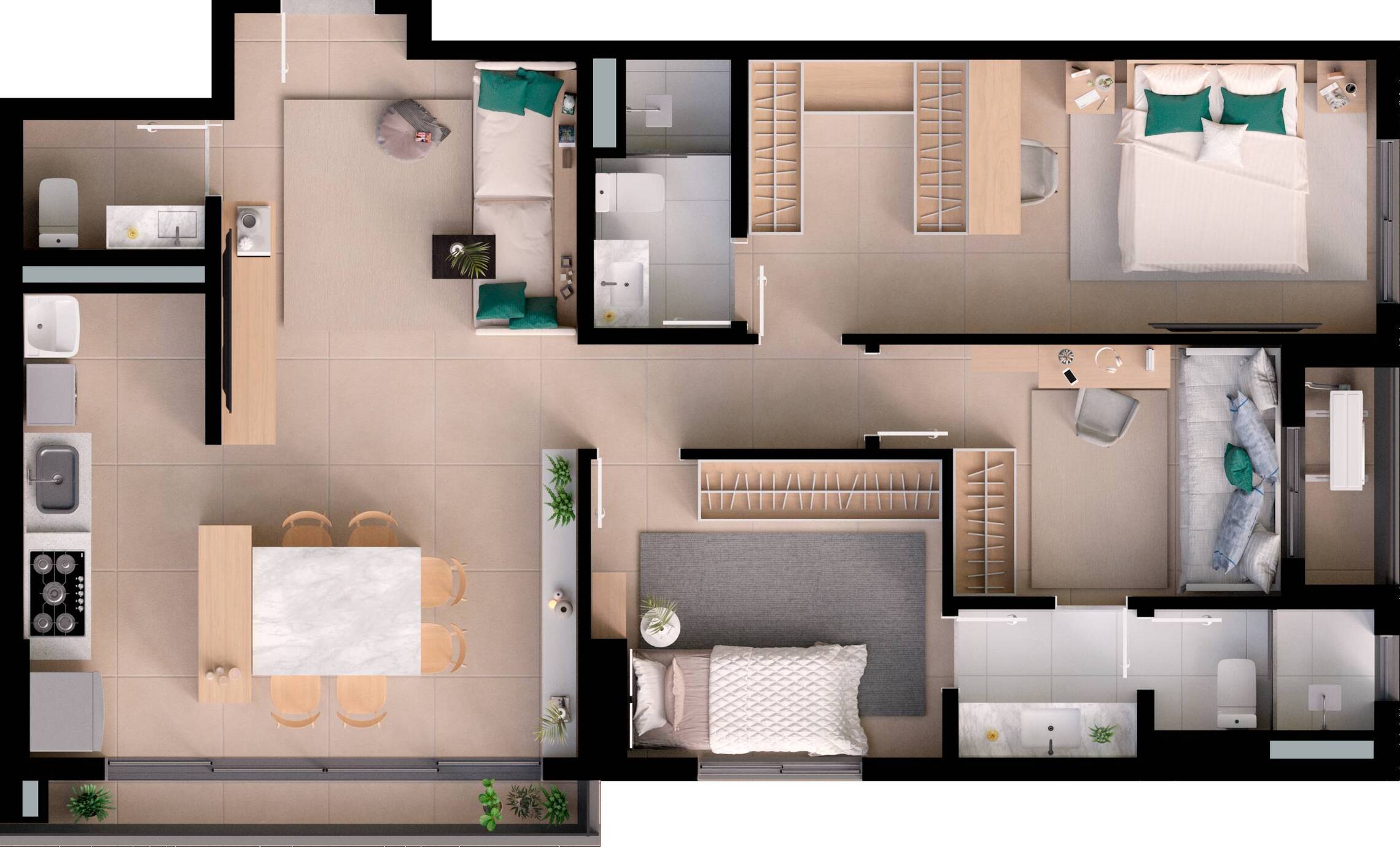 Planta 03 - 3 dorm 87m²