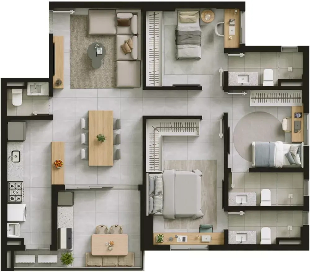 Planta 04 - 3 dorm 98m²