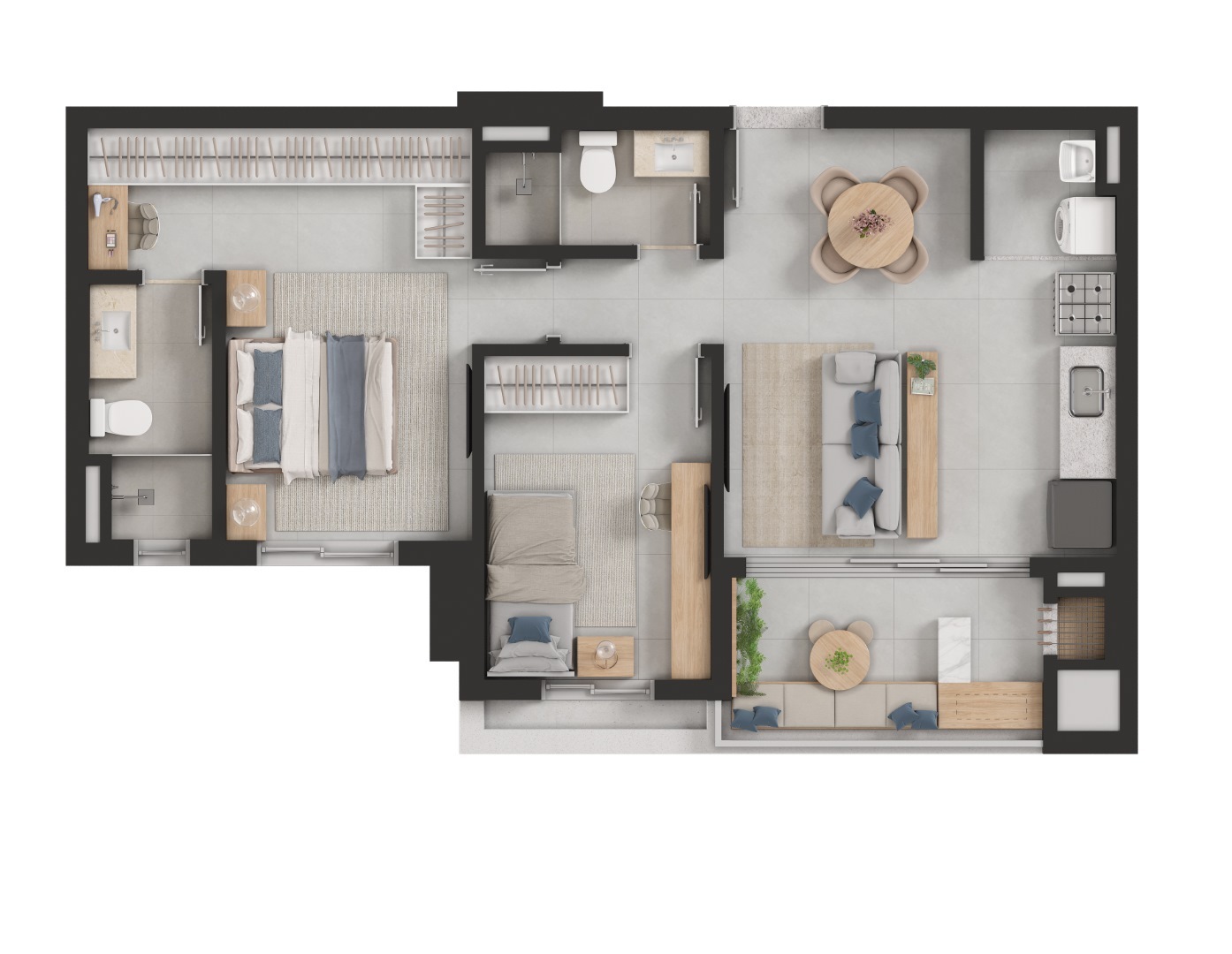 Planta 01 - 2 dorm 66m²