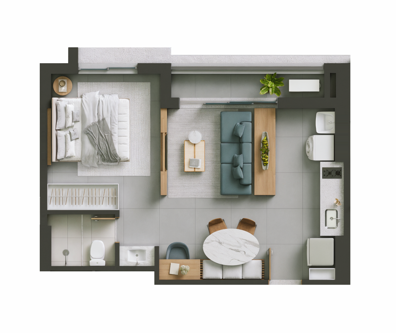 Planta 01 - 1 dorm 41,19m² - studio