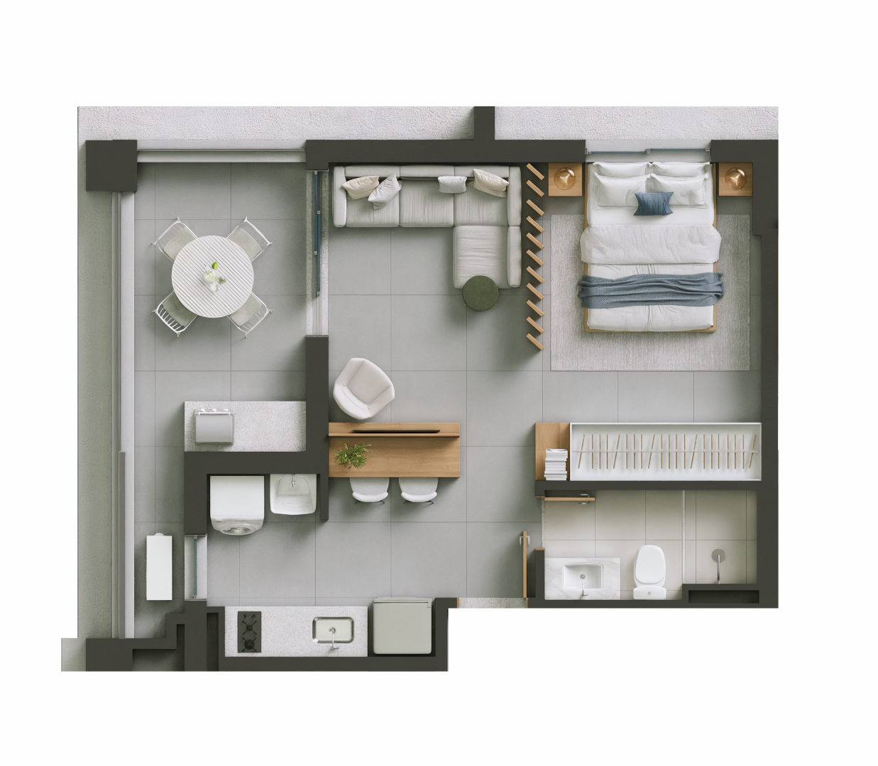 Planta 03 - 1 dorm 46,12m² - studio