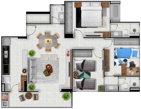 Planta 02 - 3 dorm 89m²