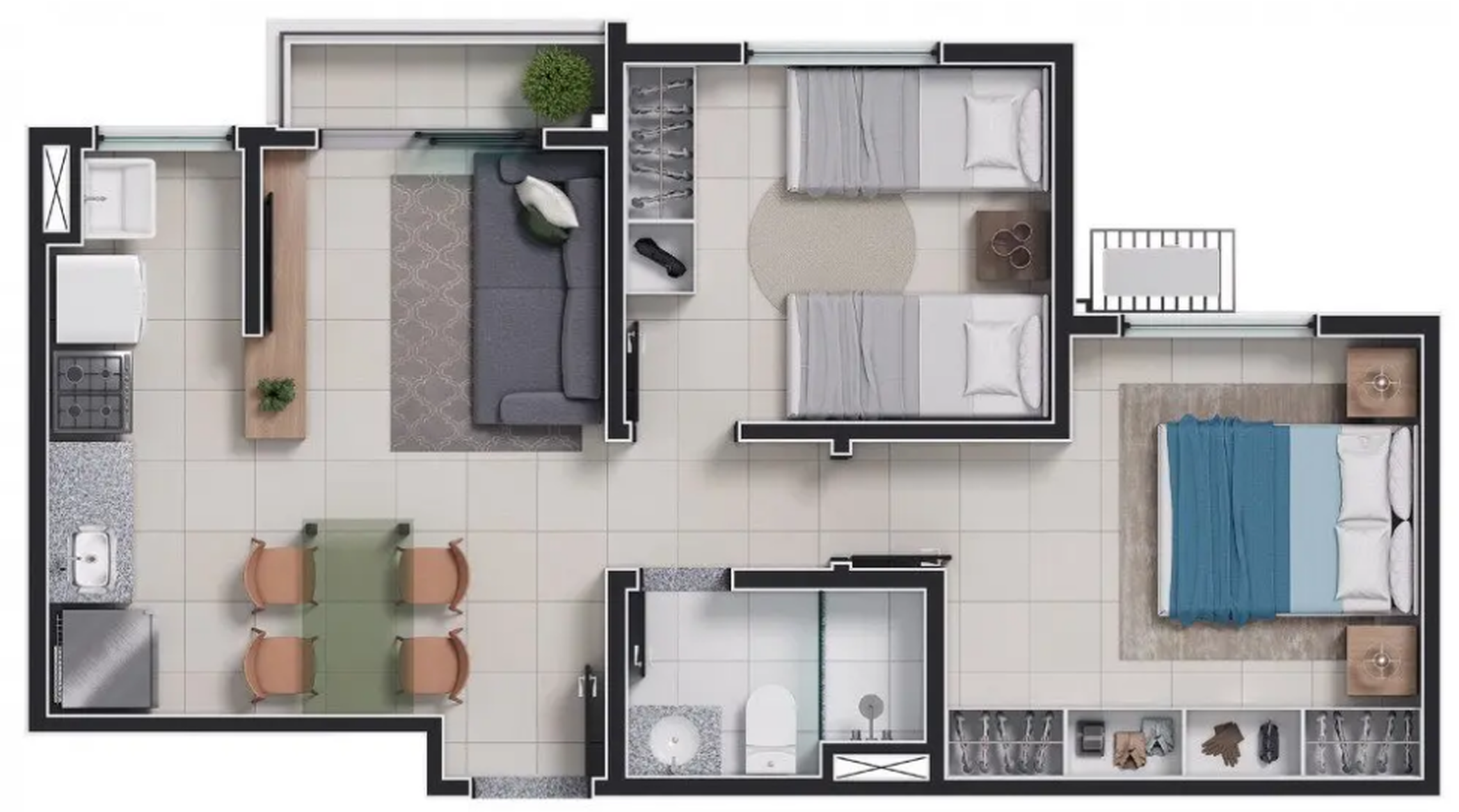 Planta 01 - 2 dorm 47m²