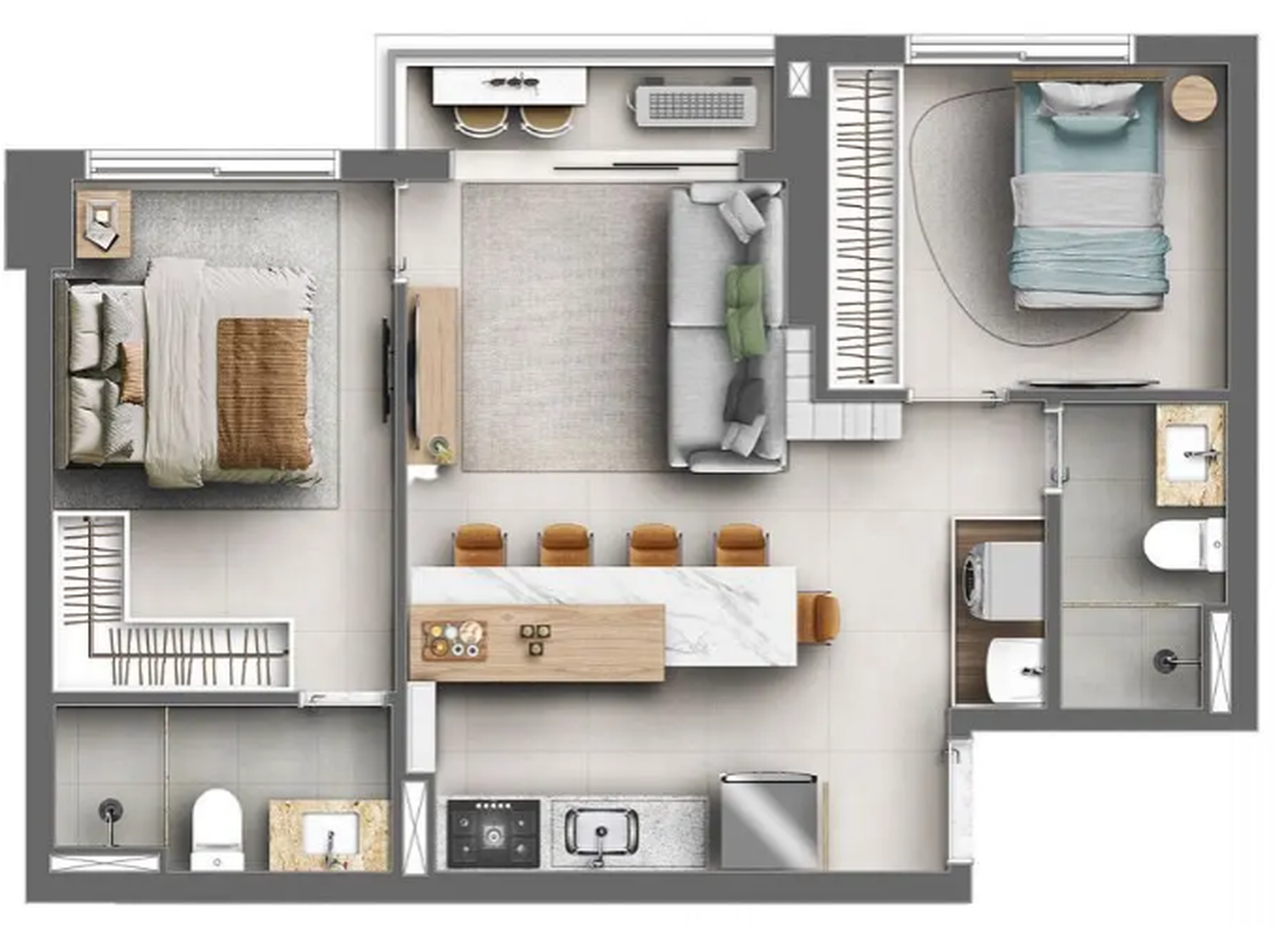 Planta 01 - 2 dorm 58m²
