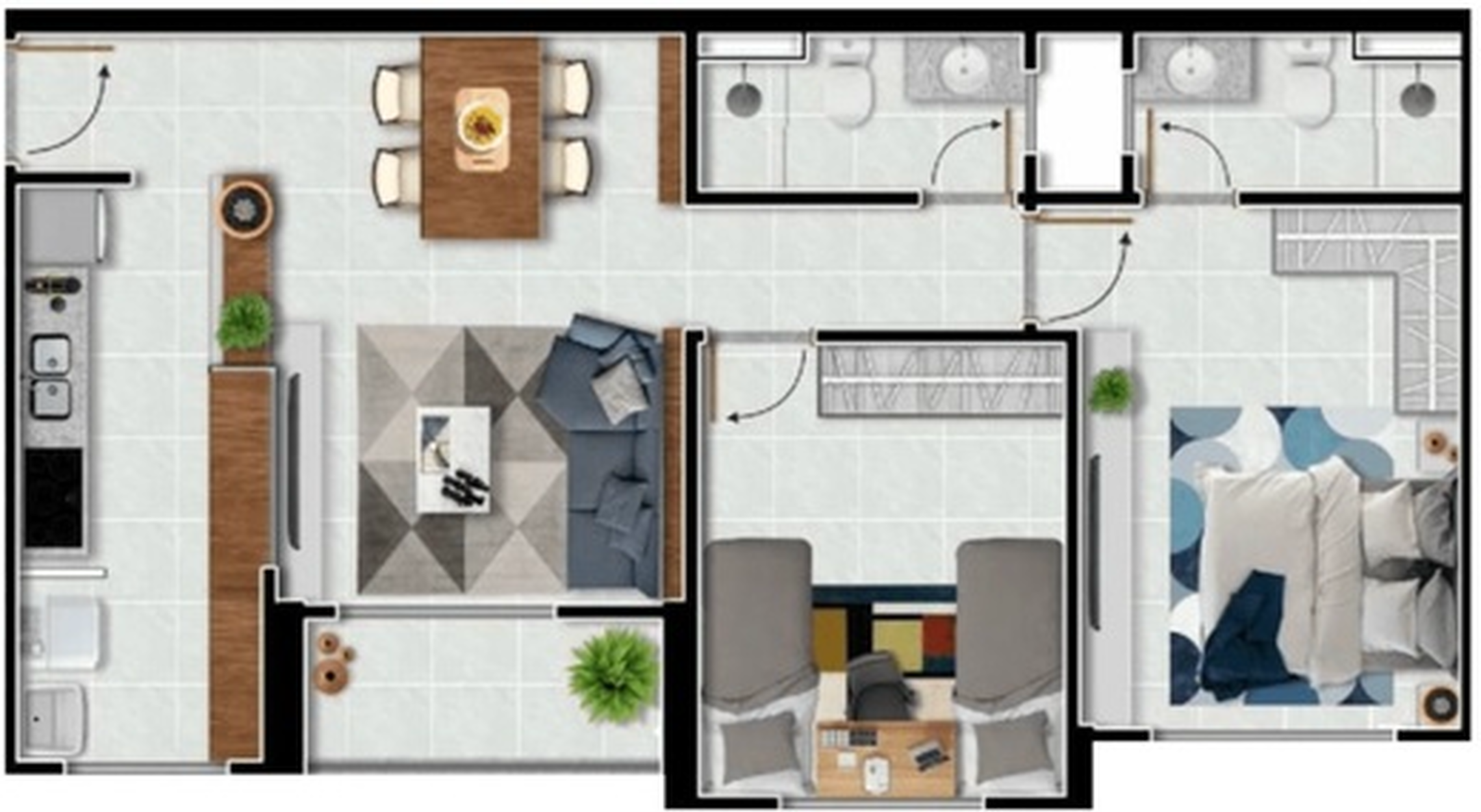 Planta 01 - 2 dorm 64m²