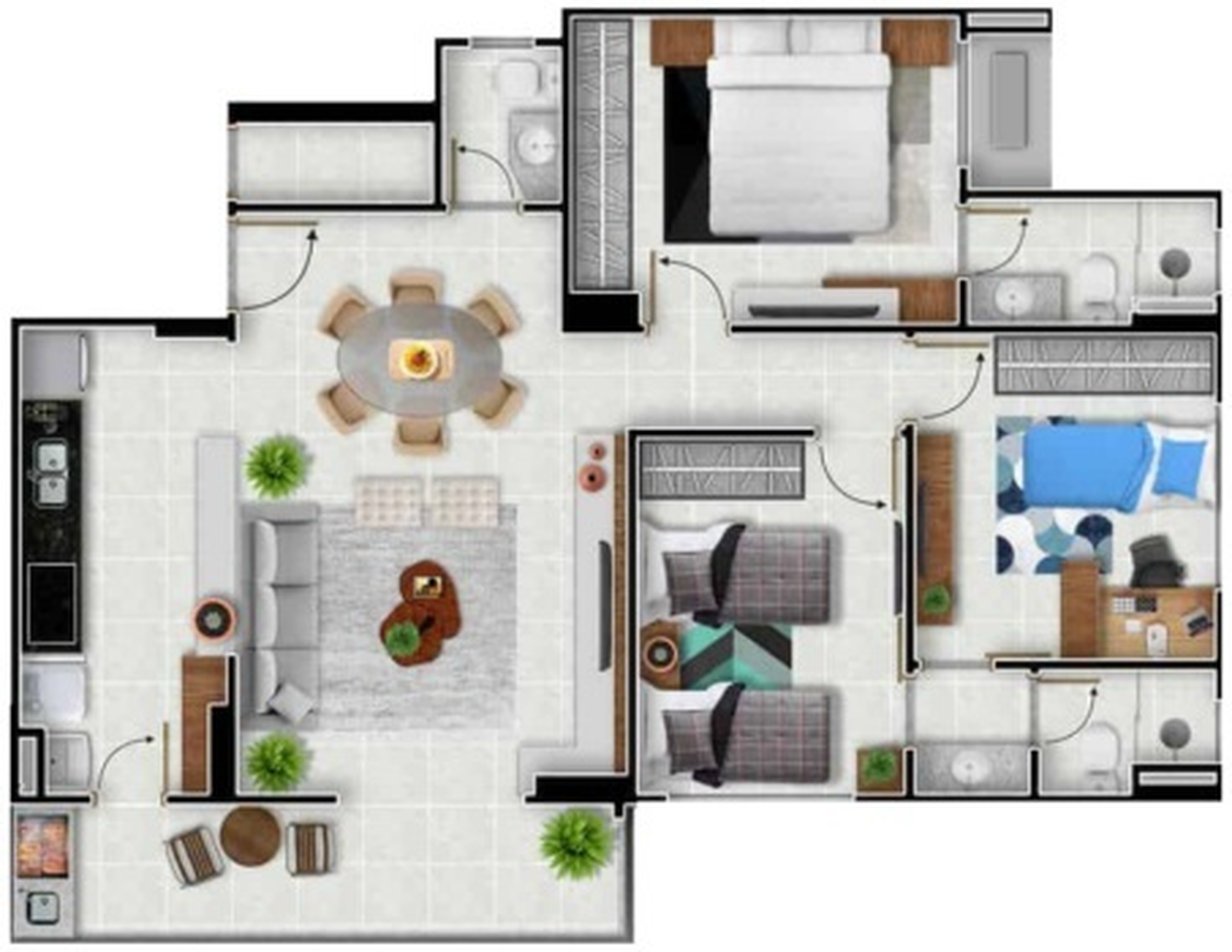 Planta 02 - 3 dorm 89m²