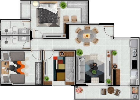 Planta 02 - 3 dorm 74m²