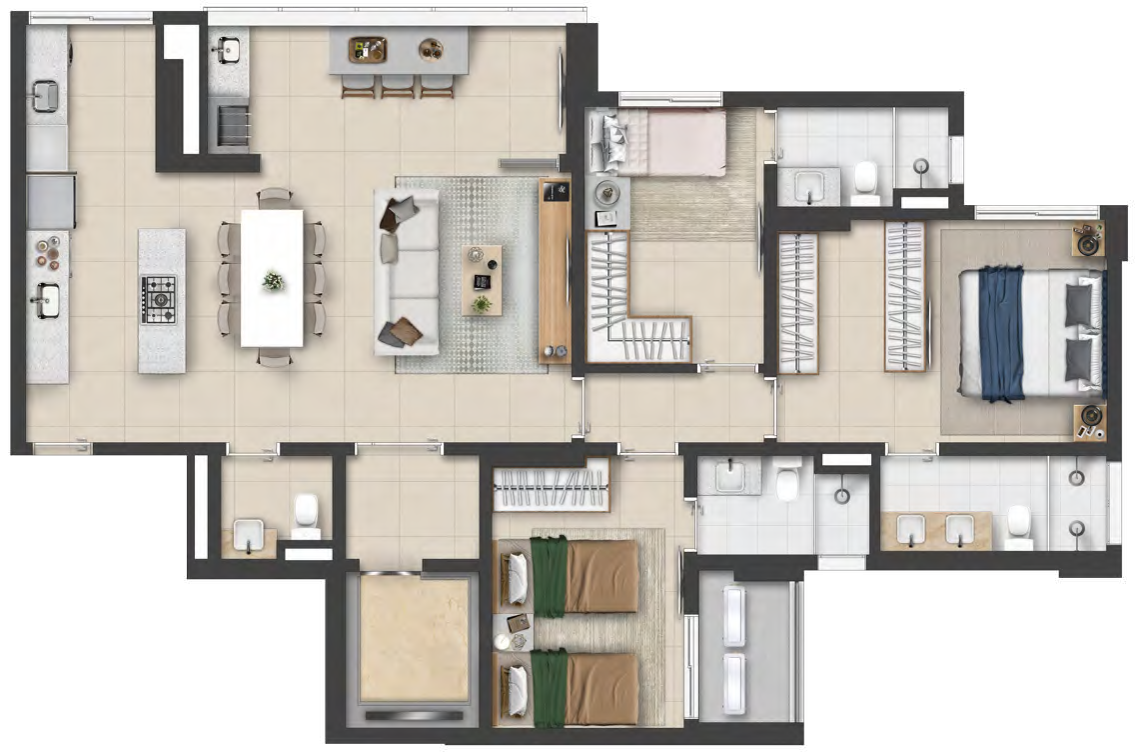 Planta 01 - 3 dorm 120m²