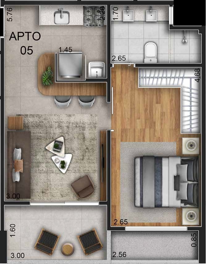 Planta 01 - 1 dorm 48m²