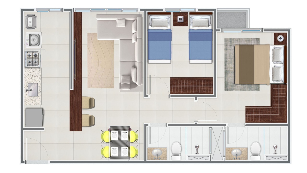 Planta 01 - 2 dorm 55m²