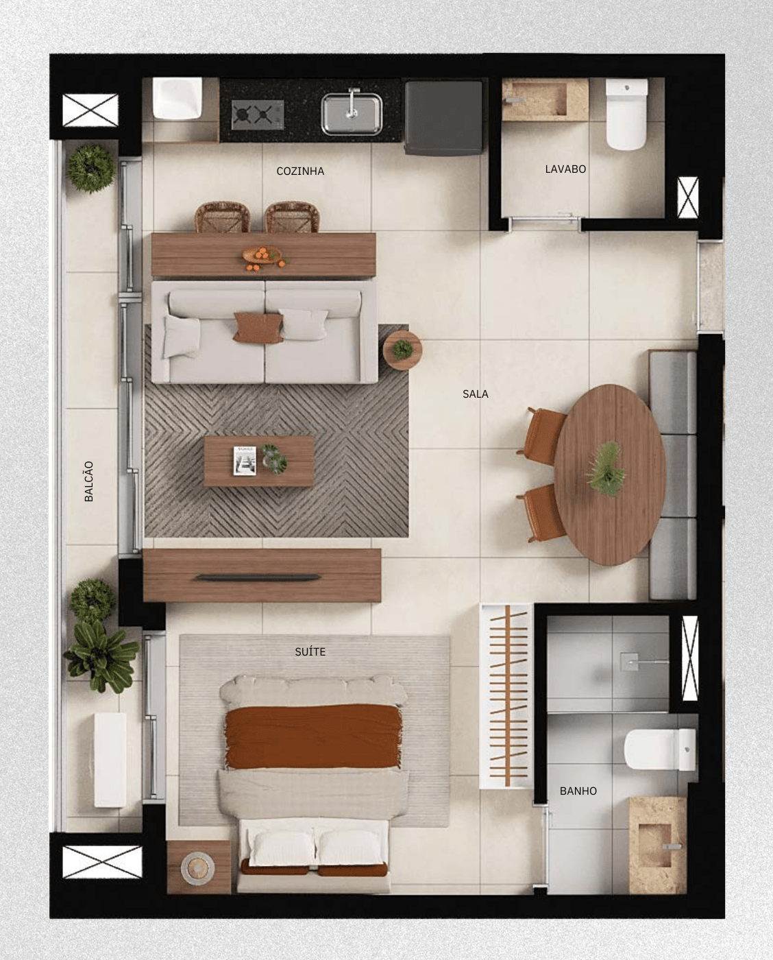 Planta - 1 dorm 47m² - studio