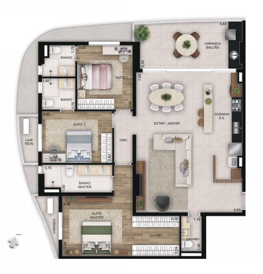 Planta 07 - 3 dorm 139m²