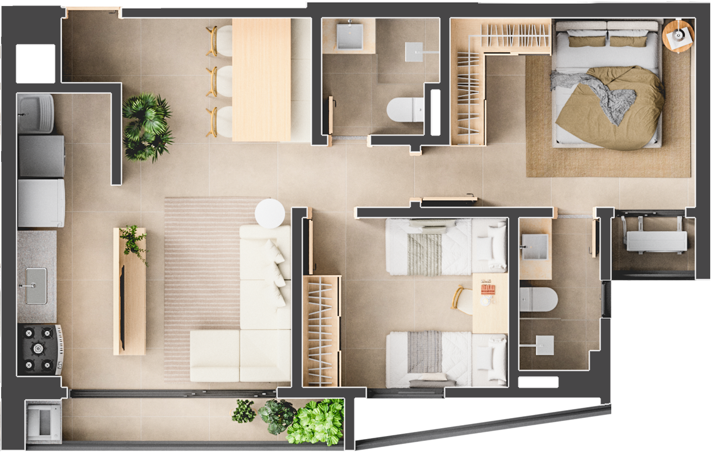 Planta 01 - 2 dorm 62m²