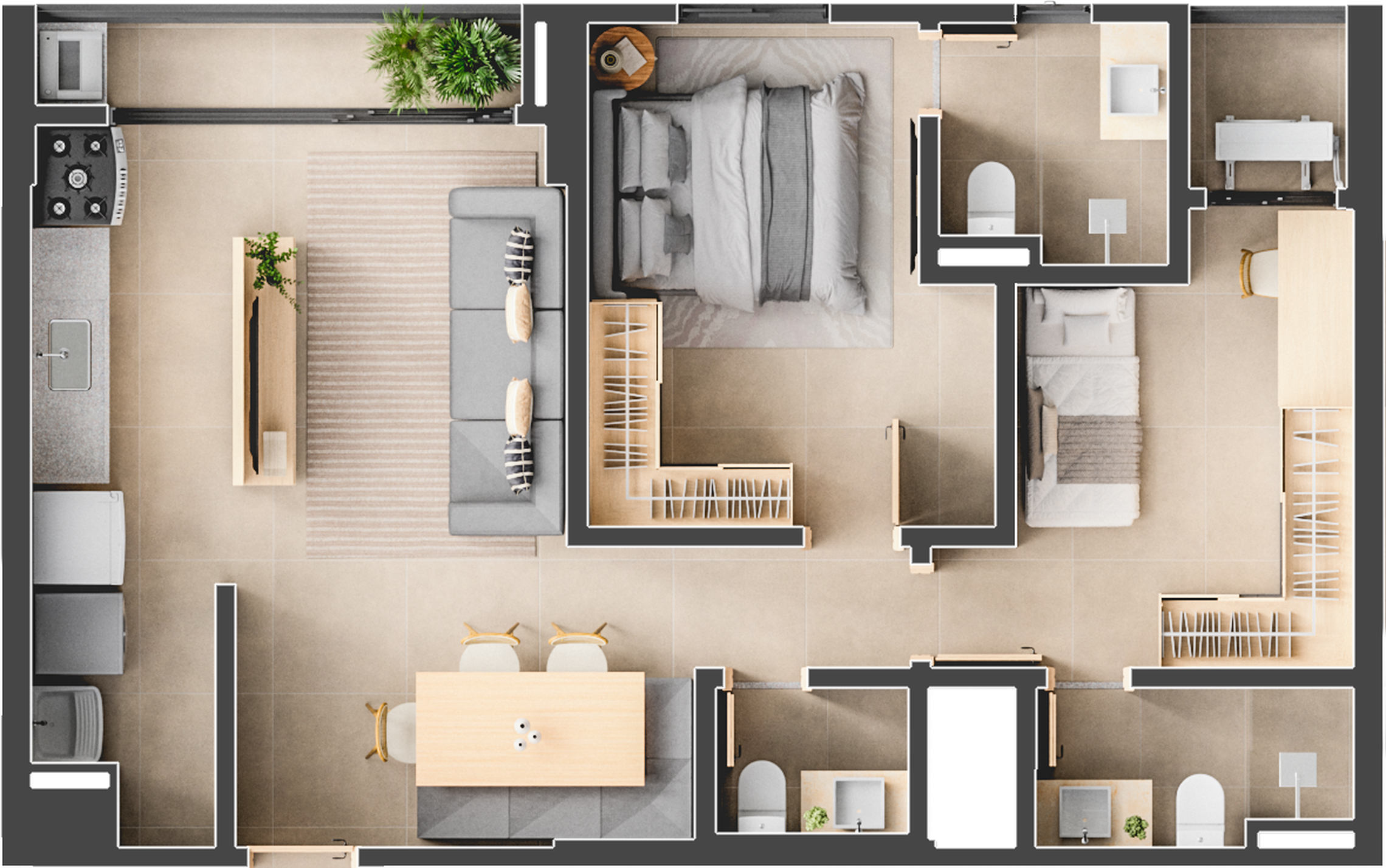 Planta 03 - 2 dorm 70m²