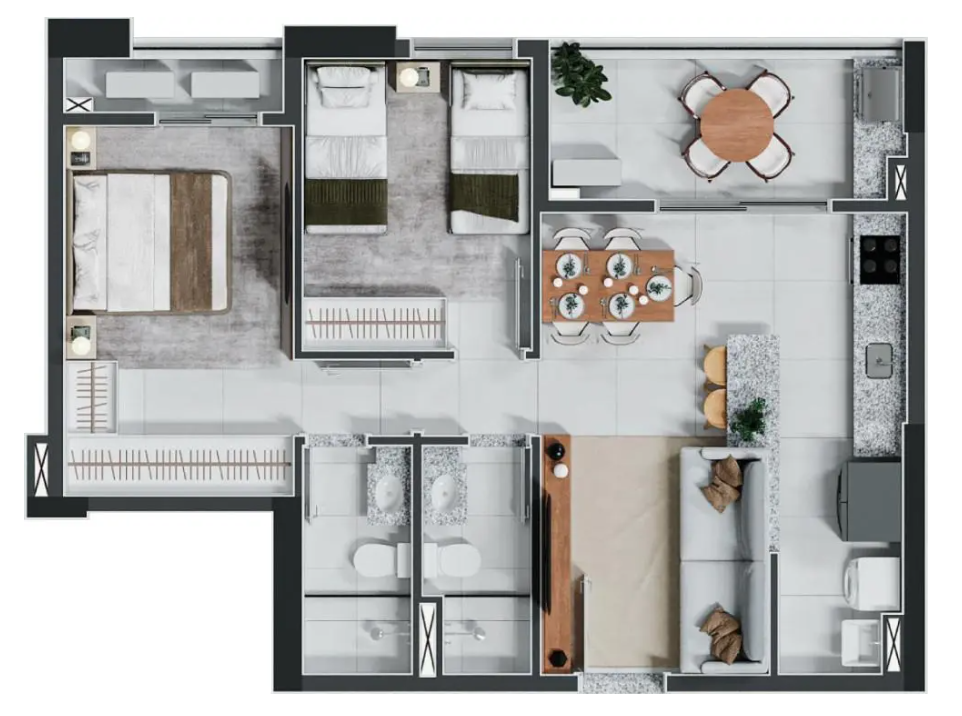 Planta 01 - 2 dorm 69m²