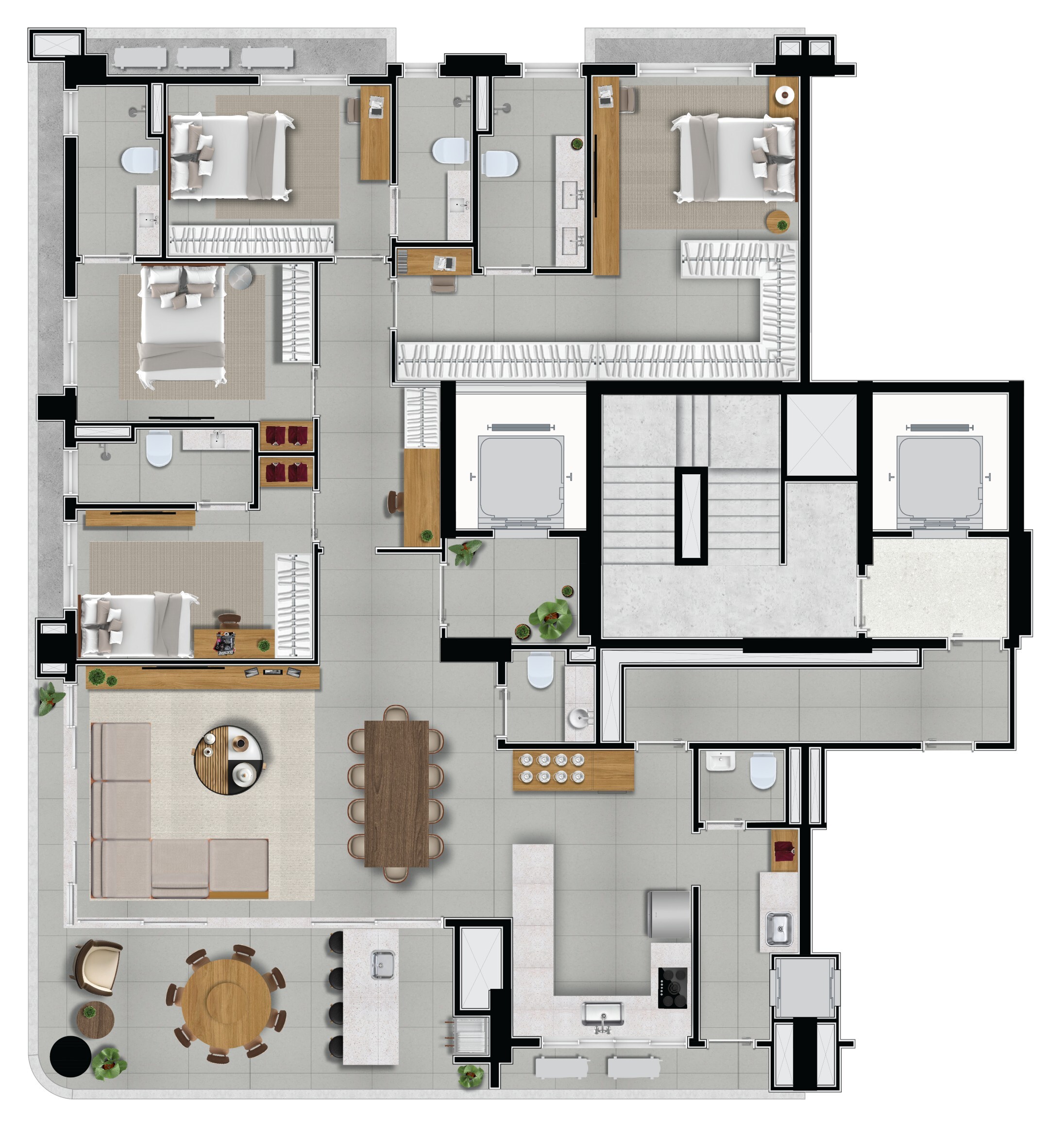 Planta 01 - 4 dorm 209m²