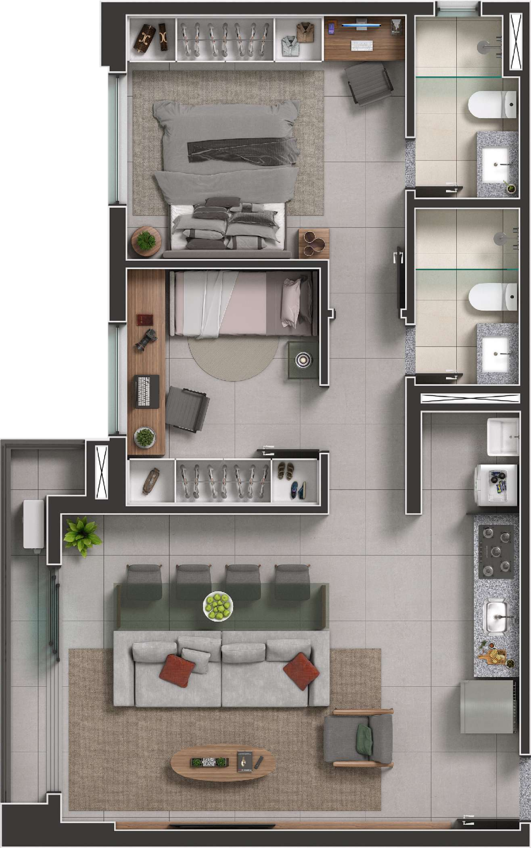 Planta 01 - 2 dorm 68m²